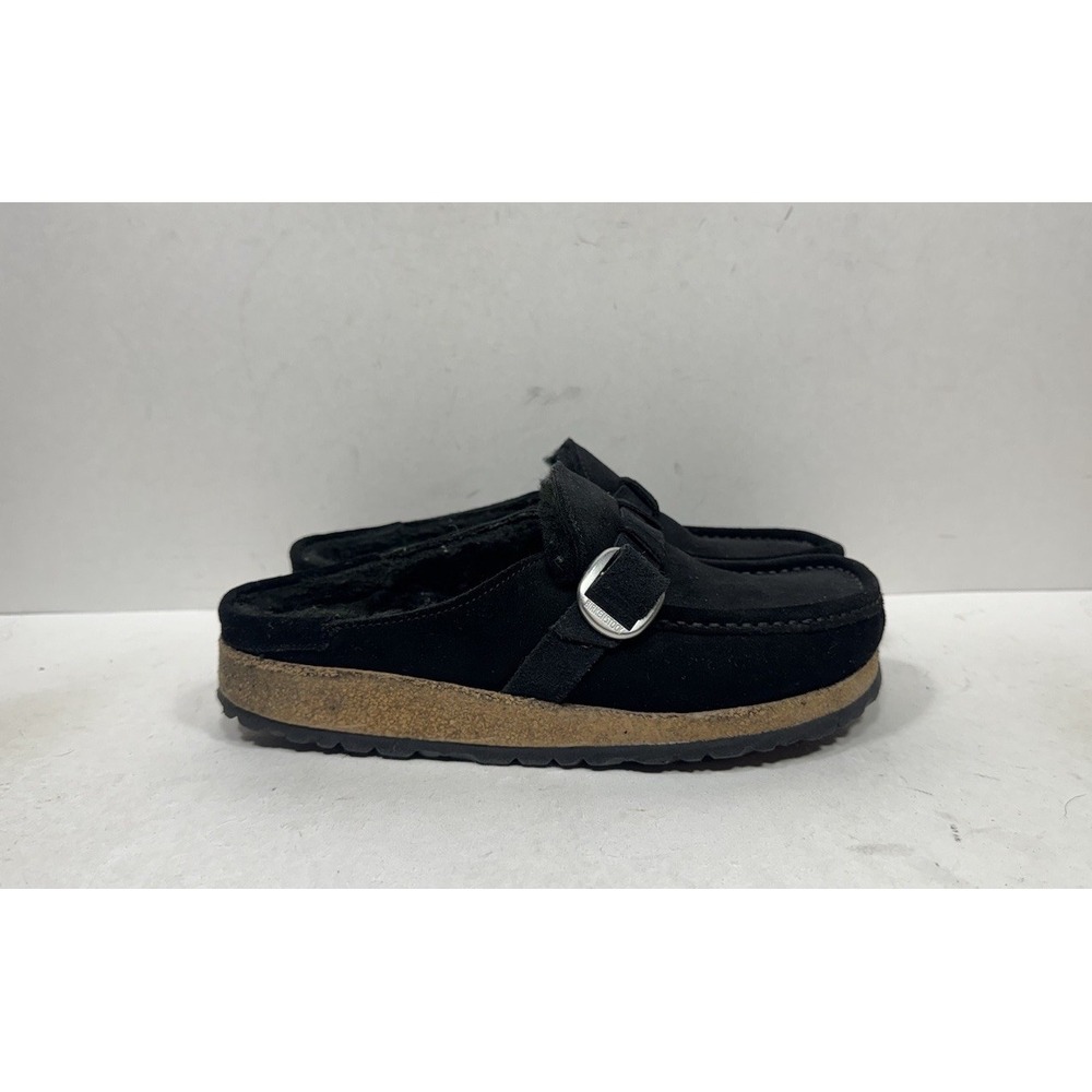 Birkenstock Buckley Shearling Clogs Black Suede Slip-On Women's Size 7 Narrow 38
